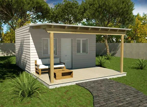 Casa prefabricada de madera cedral 25m2 cubierta plana y porche