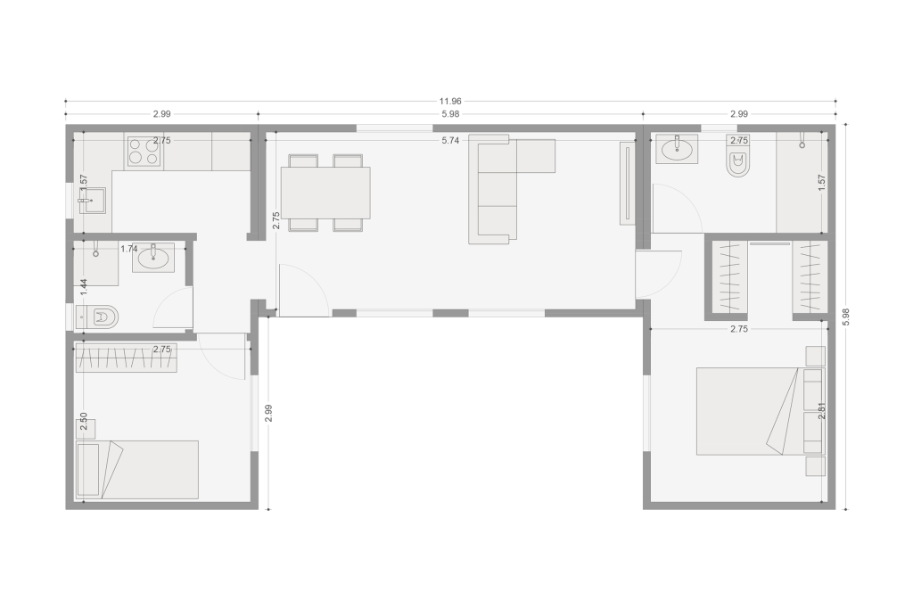 Plano Casa modular 54m2